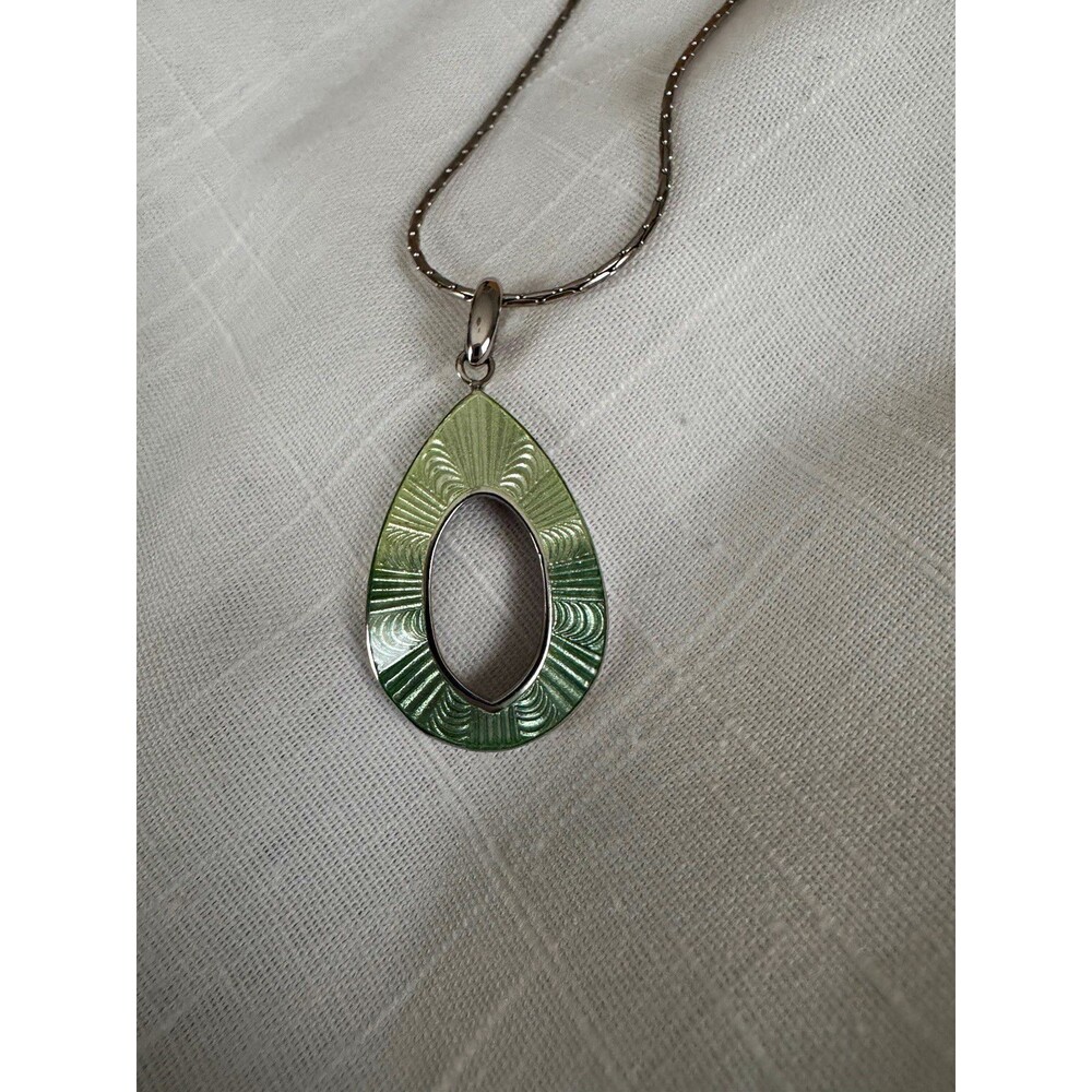 Nicole Barr Sterling Silver Ombré Green Guilloche Enamel Pendant Necklace